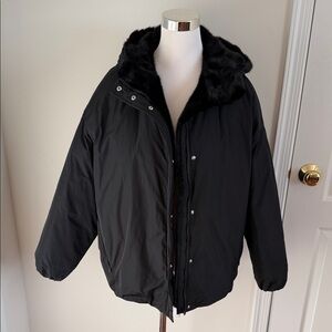 Yves Salomon hooded down jacket in technical fabric and minkJacket. Size 38